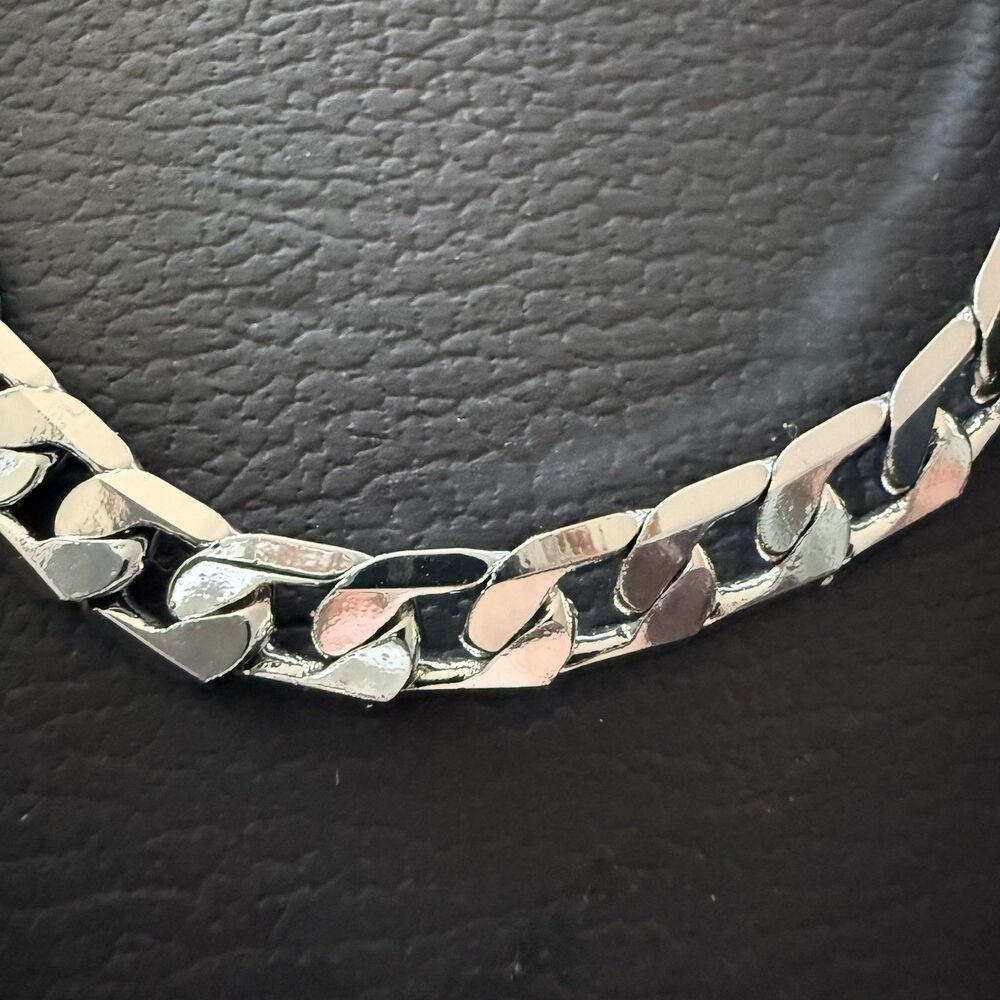 BAIN MILLER Men’s Jewelry Brass Cuban 20 Inches Chain Necklace Silver toned New - Picture 3 of 6